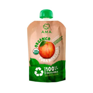 Pure de Frutas Manzana Organico envase reciclable 90gr Marca Ama